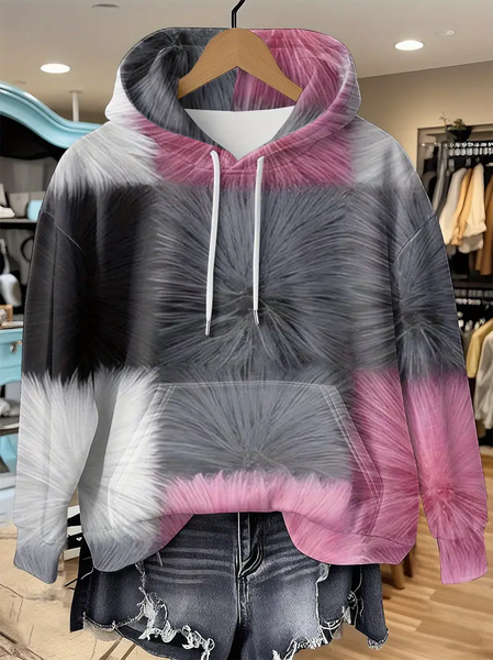 

Women Abstract Spring/Fall Printing Long Sleeve Casual Daily Hoodie, Pink-gray, Sweatshirts & Hoodies