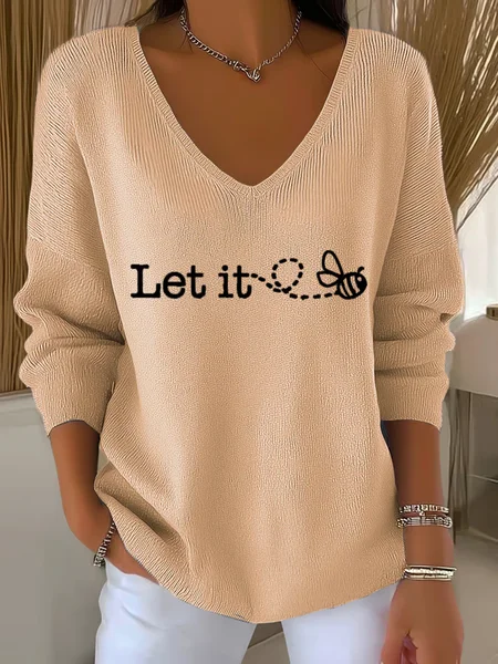 

Women Cotton Text Letters Long Sleeve Comfy Casual Sweater, Beige, Sweaters