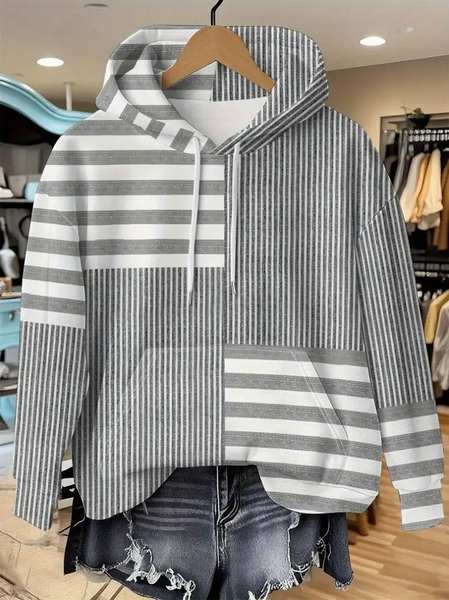 

Women Striped Spring/Fall Printing Long Sleeve Casual Daily Hoodie, Gray, Sweatshirts & Hoodies