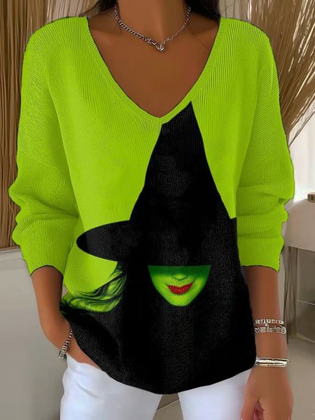 

Women Cotton Halloween Long Sleeve Comfy Casual Sweater, Green, Sweaters