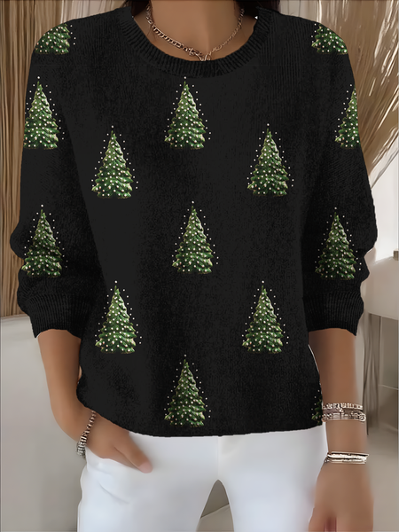 

Women Christmas Long Sleeve Comfy Vintage Sweater, Black, Sweaters