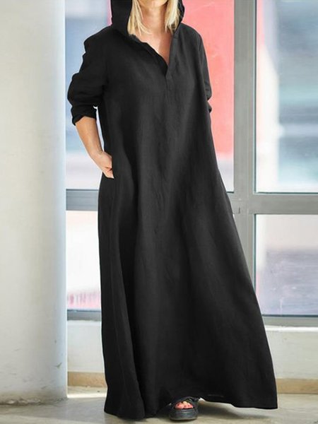 Casual Plain Hoodie Maxi Dress