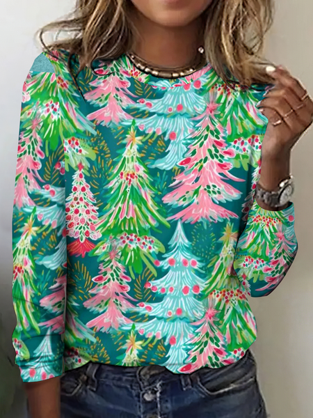 

Vintage Plants Crew Neck Long Sleeve T-shirt, As picture, T-shirts