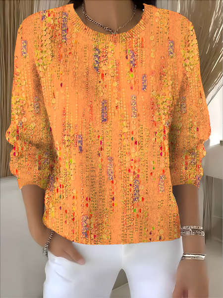 

Women Geometric Long Sleeve Comfy Vintage Sweater, Orange, Sweaters