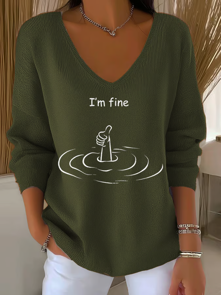 

Women Cotton Text Letters Long Sleeve Comfy Casual Sweater, Deep green, Sweaters