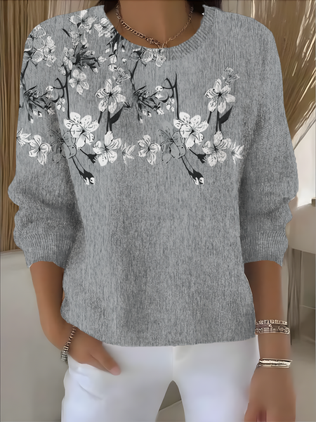 

Women Floral Long Sleeve Comfy Vintage Sweater, Gray, Sweaters