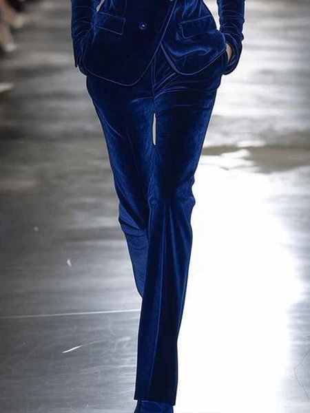 

Urban Plain Velvet Straight Pants, Deep blue, Pants
