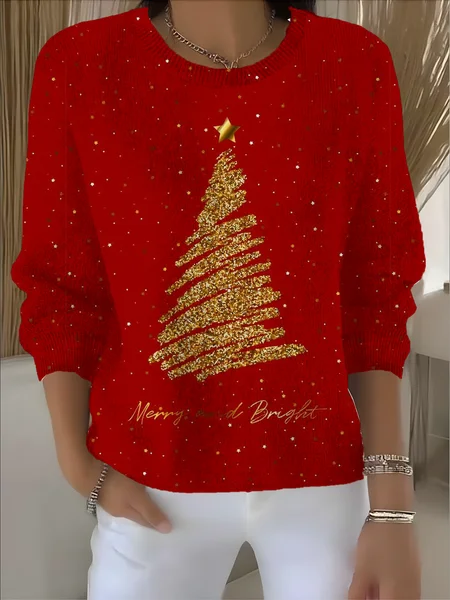 

Women Christmas Long Sleeve Comfy Vintage Sweater, Red, Sweaters