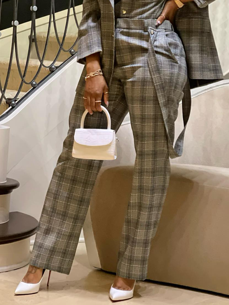 

Urban Plaid Spaghetti Overall Bib Pants, Gray, Jumpsuits