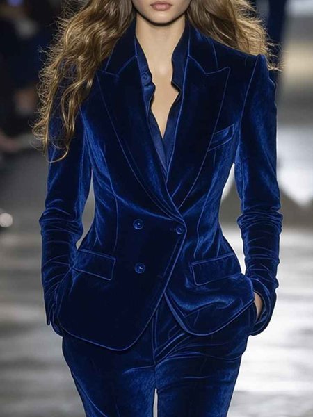 Urban Velvet Plain Lapel Collar Blazer