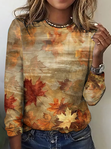 

Vintage Chevron Crew Neck Long Sleeve T-shirt, As picture, T-shirts