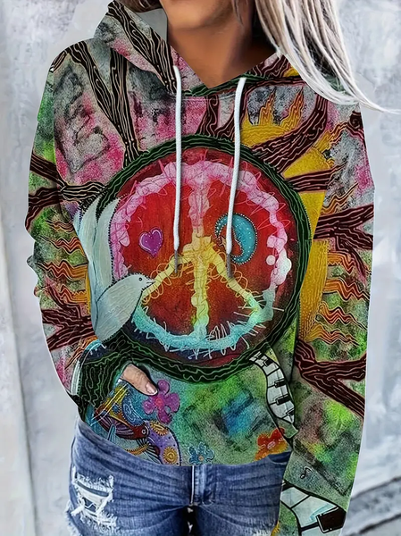 

Women Abstract Spring/Fall Printing Long Sleeve Casual Daily Hoodie, As picture, Sweatshirts & Hoodies