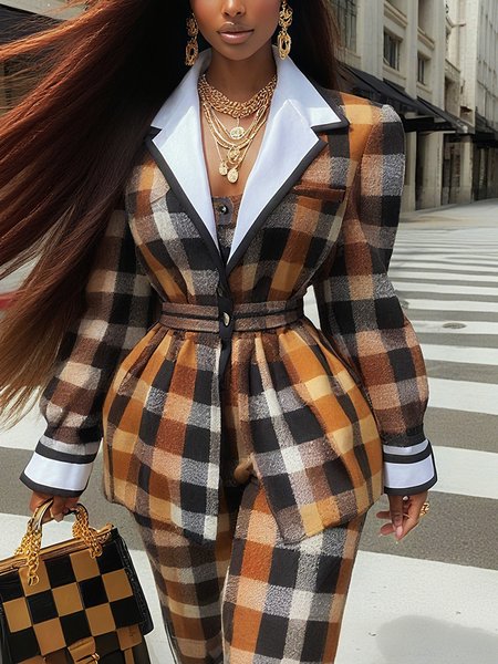 Urban Printing Plaid Lapel Collar Jacket