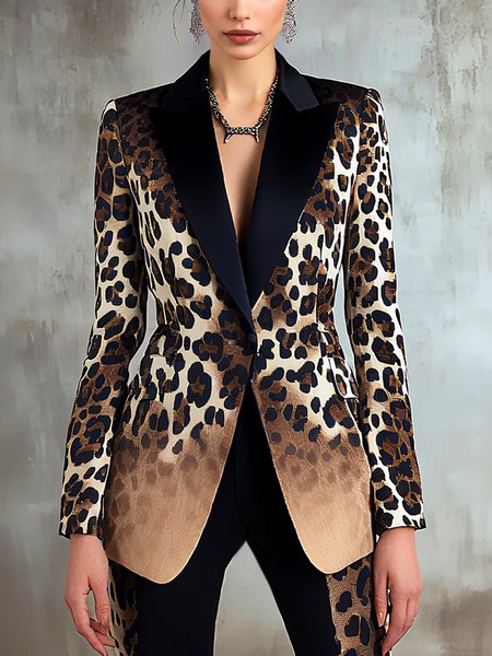 

Urban Printing Leopard Lapel Collar Blazer, As picture, Blazers