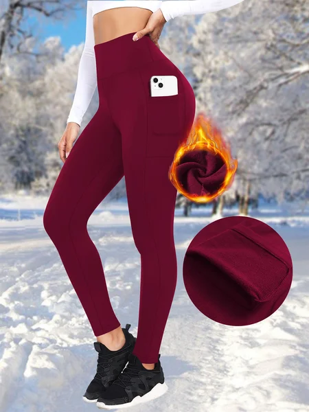 

Women Plain Vintage Winter Long Leggings, Wine red, Leggings