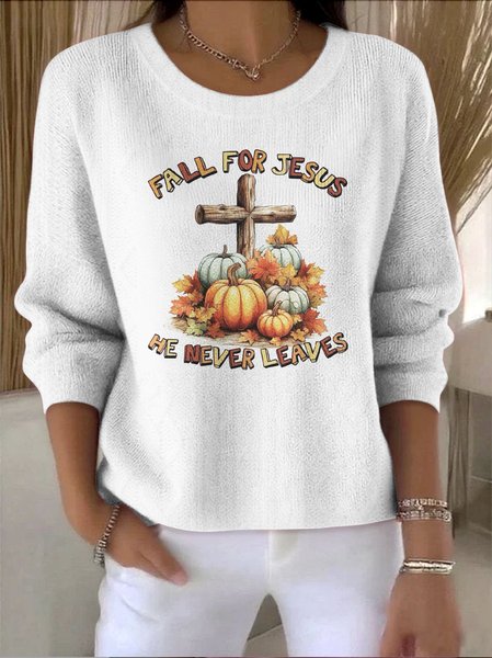 

Women Cotton Floral Long Sleeve Comfy Vintage Sweater, White, Sweaters