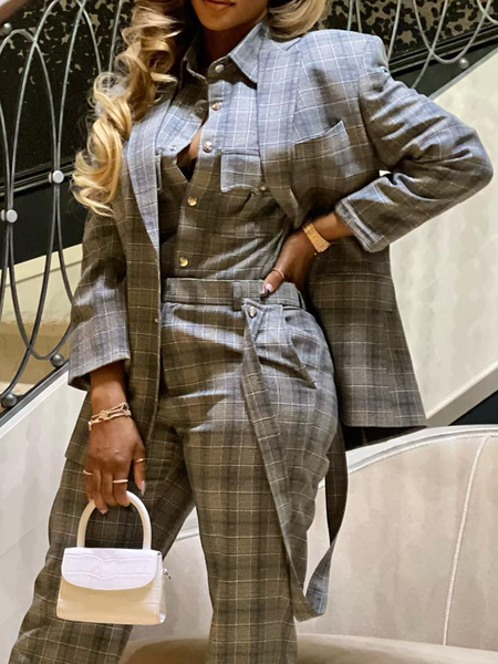 Urban Plaid Lapel Collar Blazer
