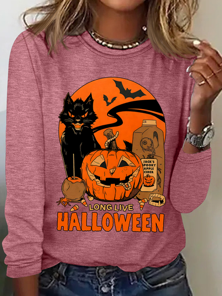 

Crew Neck Long Sleeve Halloween Regular Medium Elasticity Loose Blouse For Women, Watermelon, T-shirts
