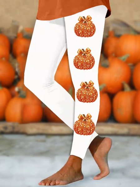 Women Halloween Pumpkin Print Casual All Season Long Leggings