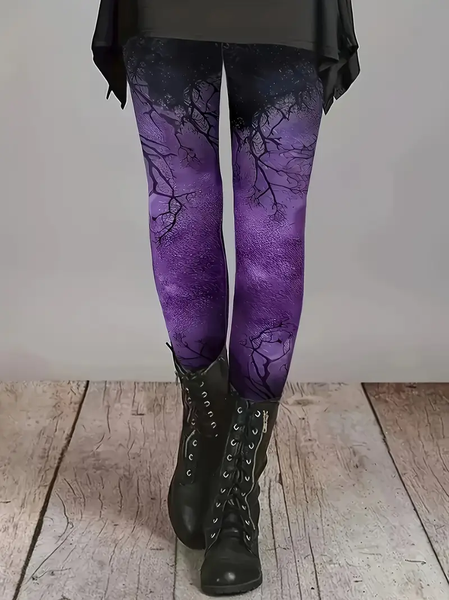 

Women Halloween Casual All Season Printing Long Leggings, Purple, Leggings