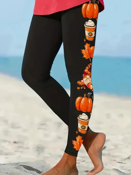 

Women Halloween Casual All Season Printing Long Leggings, Black, Leggings
