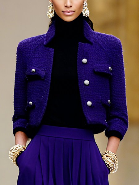 

Elegant Buttoned Plain Notched Jacket, Purple, Jackets