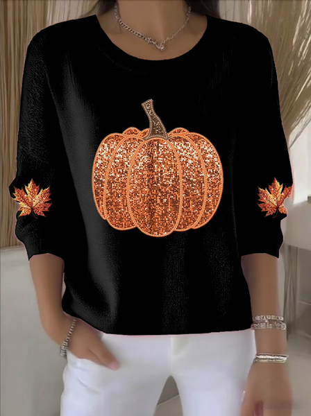 

Women Cotton Halloween Long Sleeve Comfy Vintage Sweater, Black, Sweaters