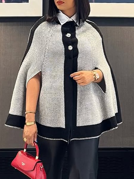 

Casual Color Block Buttoned Crew Neck Sweater Cardigan, As picture, Cardigans
