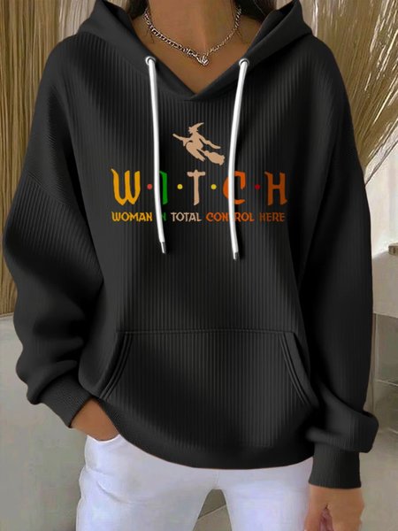 

Vintage Halloween Witch Pattern Comfy Loose Hoodie, Black, Hoodies & Sweatshirts
