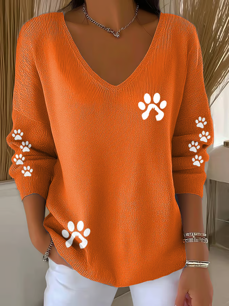 

Casual Plain V Neck Long Sleeve T-shirt, Orange, Sweaters
