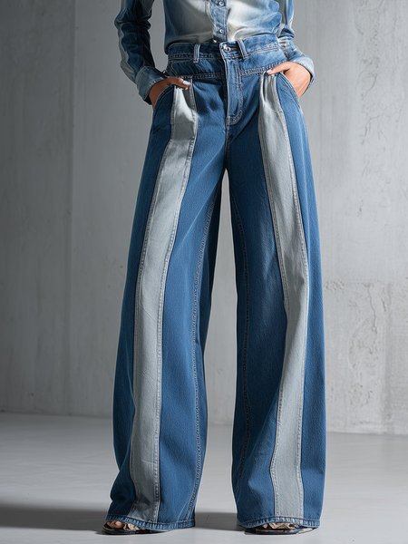 

Denim Casual Wide Leg Jeans, Blue, Jeans