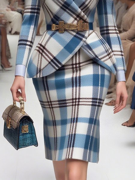 

Urban Printing Plaid Knee Length Skirt, Blue, Skirts