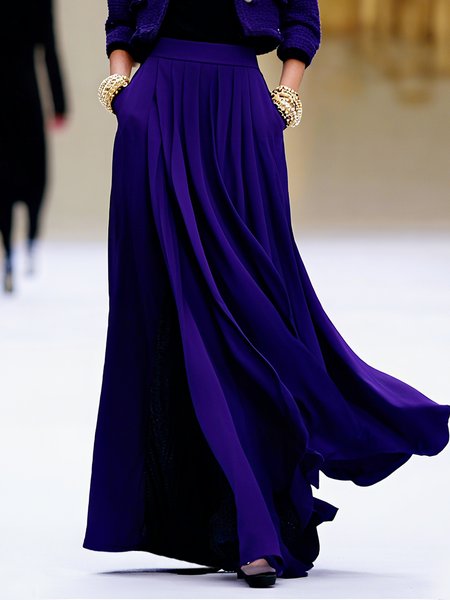 

Elegant Pleated Plain Maxi Skirt, Purple, Skirts
