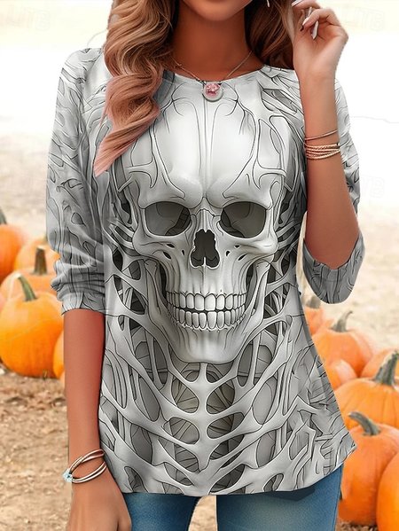 

Casual Halloween Crew Neck Long Sleeve T-shirt, As picture, T-shirts