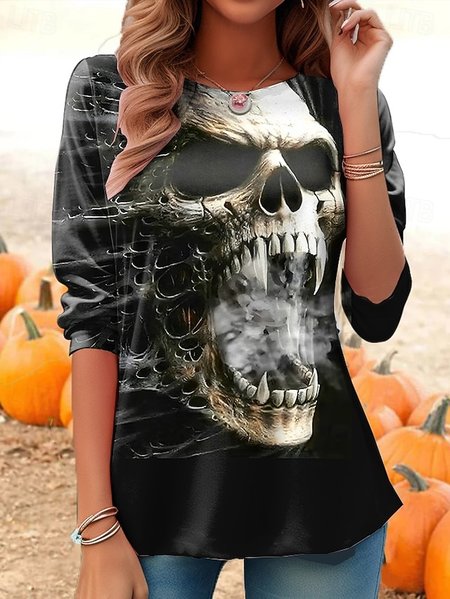 

Casual Halloween Crew Neck Long Sleeve T-shirt, As picture, T-shirts