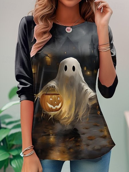 

Casual Floral Crew Neck Long Sleeve T-shirt, As picture, T-shirts