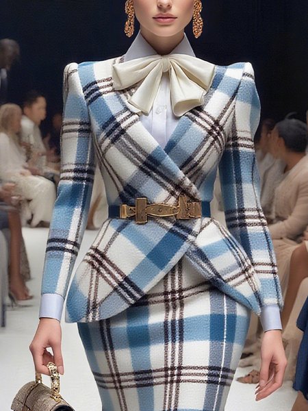 

Urban Printing Plaid V Neck Jacket, Blue, Jackets