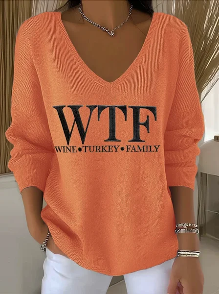 

Women Cotton Text Letters Long Sleeve Comfy Casual Sweater, Orange, Sweaters