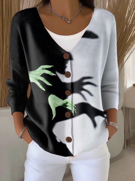 

Women Halloween Long Sleeve Comfy Casual Printing Cardigan, Black-grey, Cardigans
