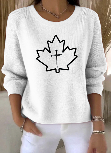 

Women Cotton Floral Long Sleeve Comfy Vintage Sweater, White, Sweaters