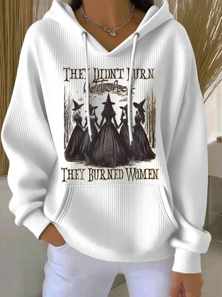 

Vintage Halloween Witch Pattern Comfy Loose Hoodie, White, Hoodies & Sweatshirts