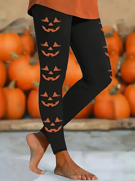 

Women Halloween (pumpkin) Casual All Season Printing Long Leggings, Black, Leggings