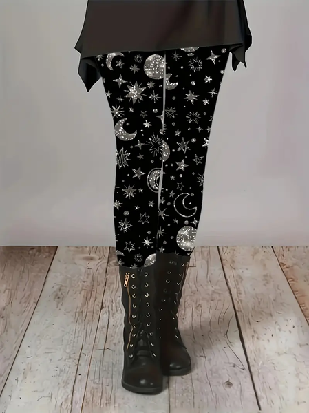

Women Star Casual All Season Printing Long Leggings, Black, Leggings