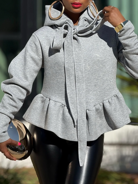 

Casual Plain Bow Hoodie, Gray, Hoodies and Sweatshirts