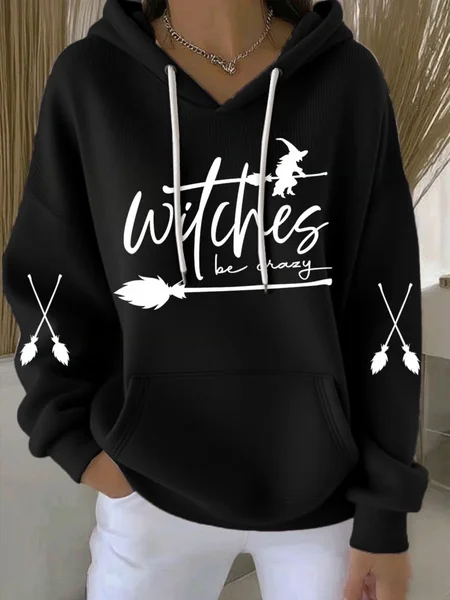 

Vintage Halloween Witch Pattern Comfy Loose Hoodie, Black, Hoodies & Sweatshirts