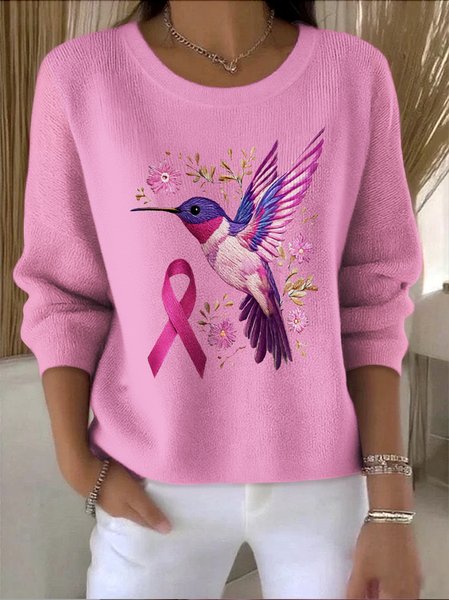 

Women Cotton Floral Long Sleeve Comfy Vintage Sweater, Pink, Sweaters