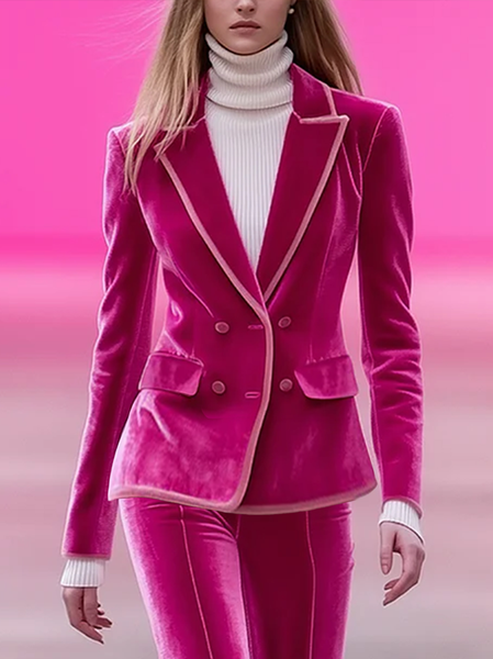 

Urban Buttoned Plain Lapel Collar Blazer, Pink, Blazers