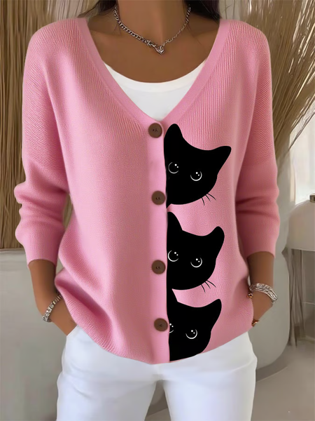 

Women Cat Long Sleeve Comfy Casual Cardigan, Pink, Sweaters