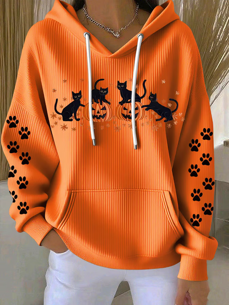 

Women Cat Spring/Fall Long Sleeve Casual Daily Hoodie, Orange, Sweatshirts & Hoodies