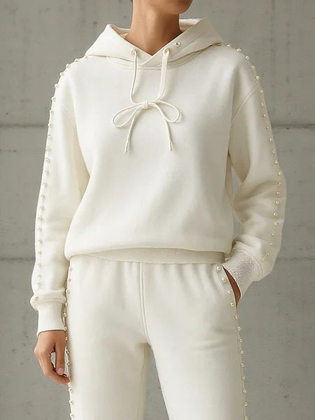 

Casual Plain Beaded Raglan Sleeves Hoodie, White, Hoodies and Sweatshirts